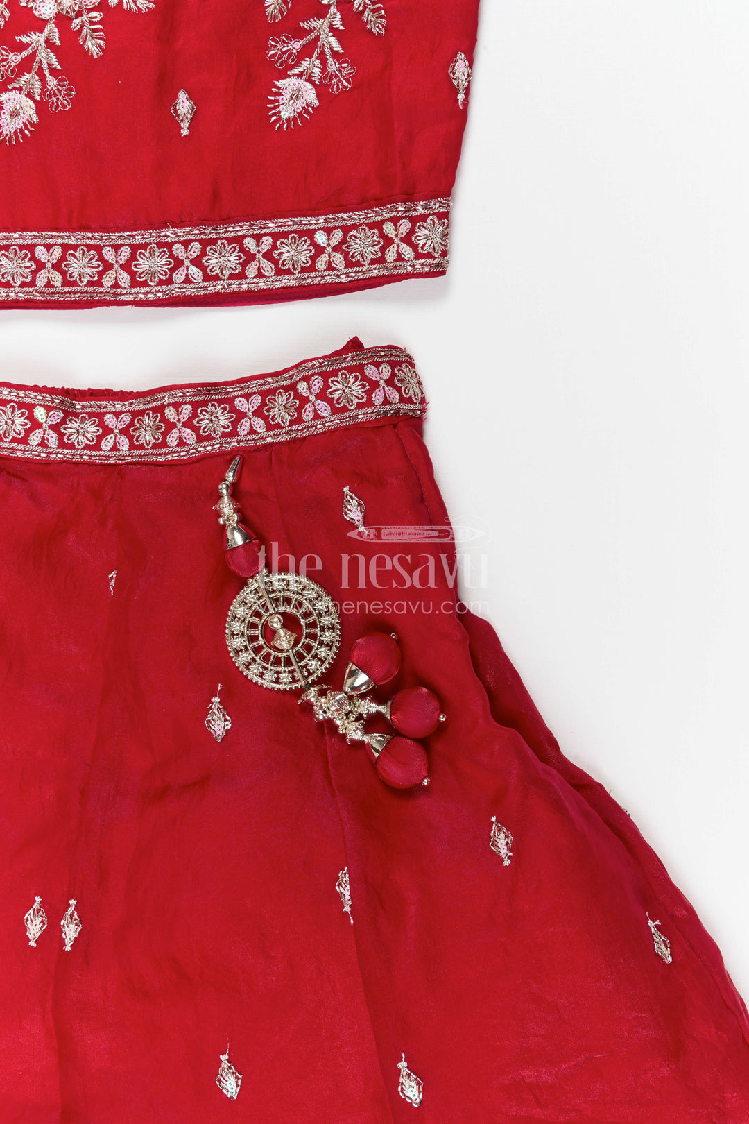The Nesavu Girls Lehenga Choli Girls Lehenga Choli for Weddings and Festives Nesavu Nesavu girls silk crepe embroidered lehenga choli for weddings festive celebrations and special occasions