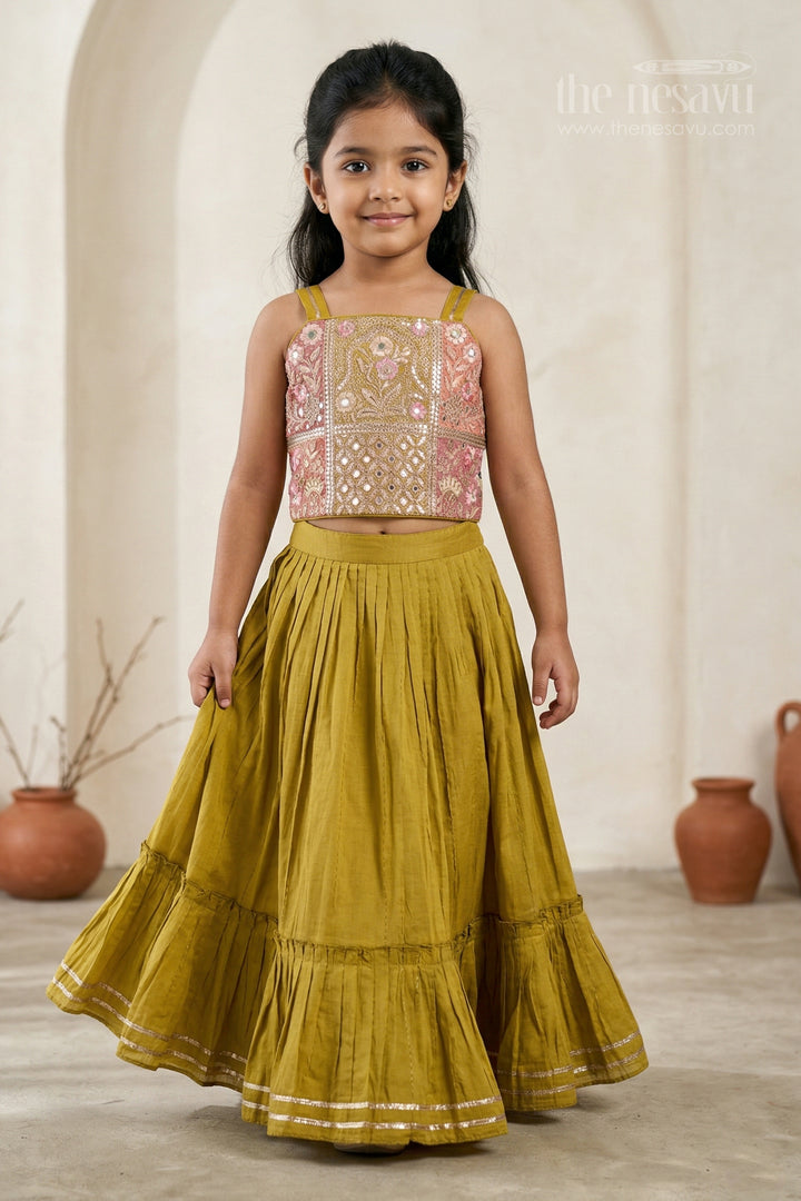 The Nesavu Girls Lehenga Choli Girls Lehenga Choli for Weddings and Pongal Celebrations Nesavu 18 (2Y) / Green / Modal GL892A-18 Nesavu girls modal silk lehenga choli for weddings and festive celebrations with embroidered yoke