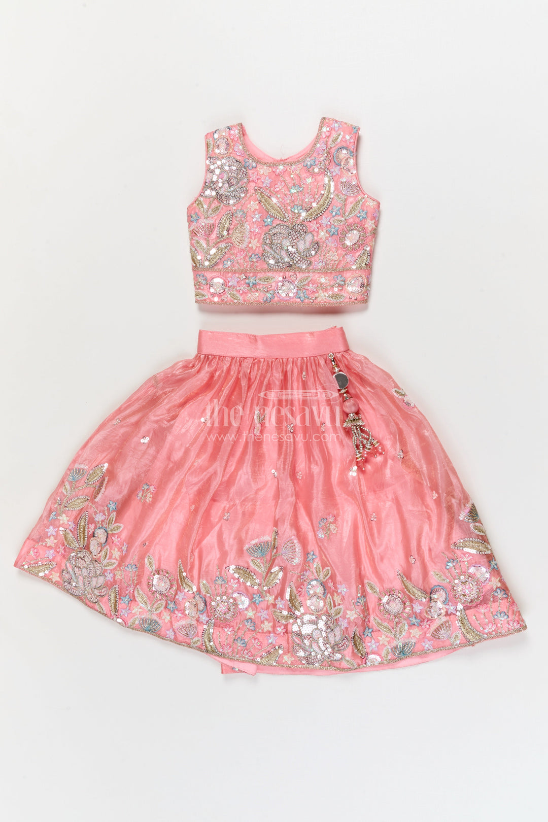 The Nesavu Girls Lehenga Choli Girls Lehenga Choli for Weddings and Reception Parties Nesavu 16 (1Y) / Peach GL848A-16 Nesavu girls lehenga choli in organza with heavy designer embroidery for weddings and receptions