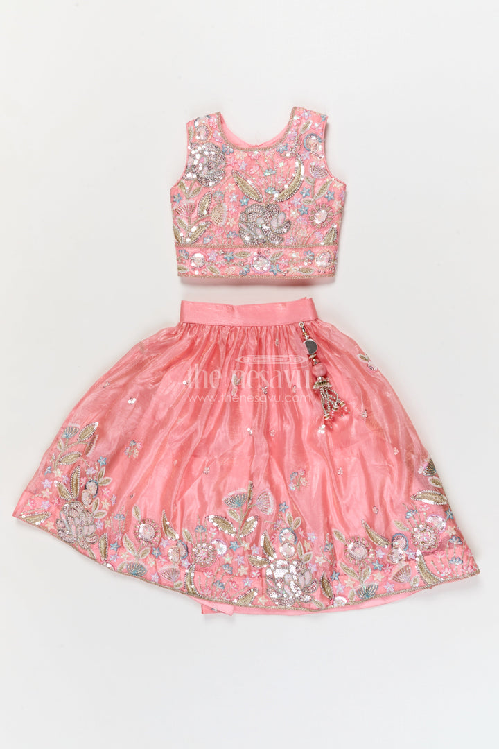 The Nesavu Girls Lehenga Choli Girls Lehenga Choli for Weddings and Reception Parties Nesavu 16 (1Y) / Peach GL848A-16 Nesavu girls lehenga choli in organza with heavy designer embroidery for weddings and receptions