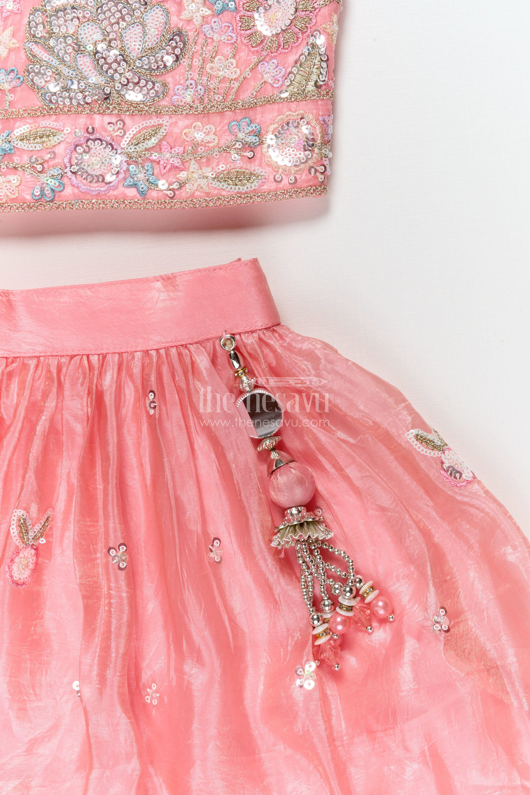 The Nesavu Girls Lehenga Choli Girls Lehenga Choli for Weddings and Reception Parties Nesavu Nesavu girls lehenga choli in organza with heavy designer embroidery for weddings and receptions