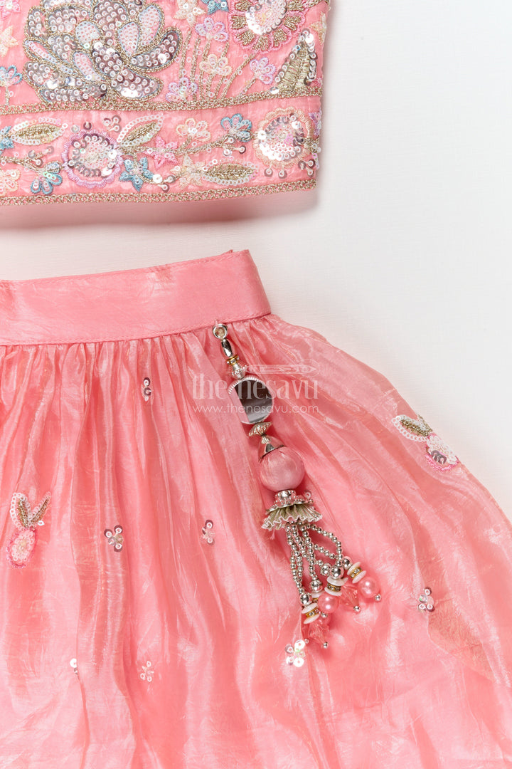 The Nesavu Girls Lehenga Choli Girls Lehenga Choli for Weddings and Reception Parties Nesavu Nesavu girls lehenga choli in organza with heavy designer embroidery for weddings and receptions