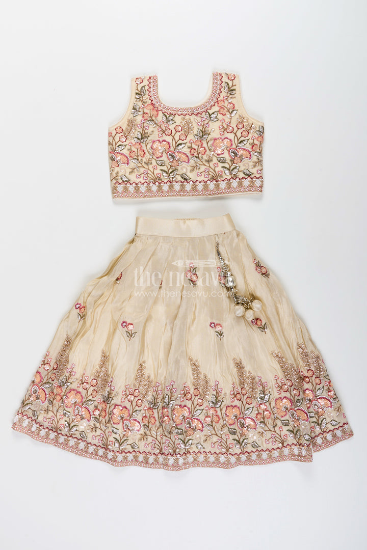 The Nesavu Girls Lehenga Choli Girls Lehenga Choli for Weddings and Traditional Celebrations Nesavu 30 (8Y) / Cream GL711C-30 Nesavu girls lehenga choli weddings naming ceremonies designer embroidery