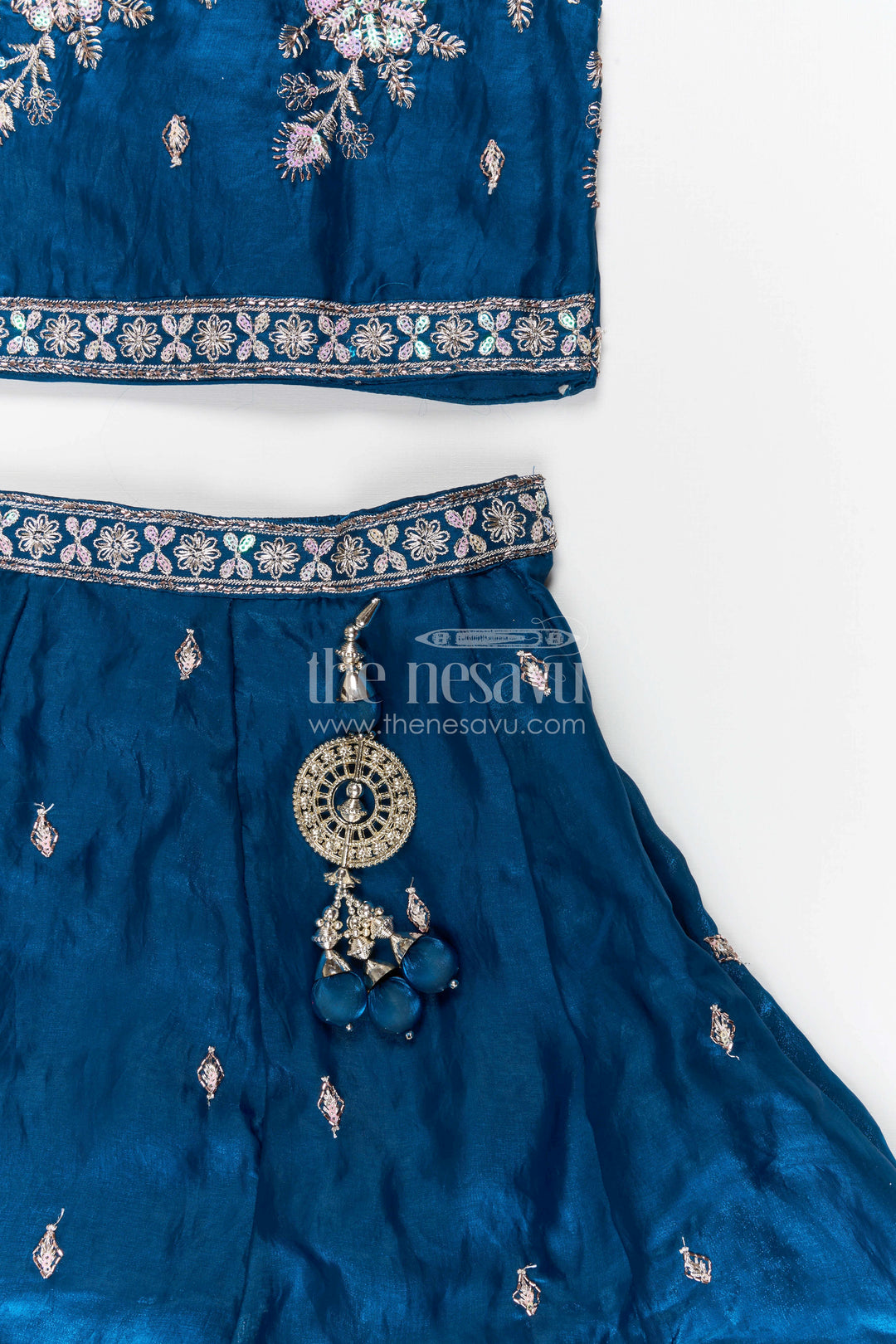 The Nesavu Girls Lehenga Choli Girls Lehenga Choli for Weddings Nesavu Nesavu girls silk crepe embroidered lehenga choli for weddings festive celebrations and family occasions
