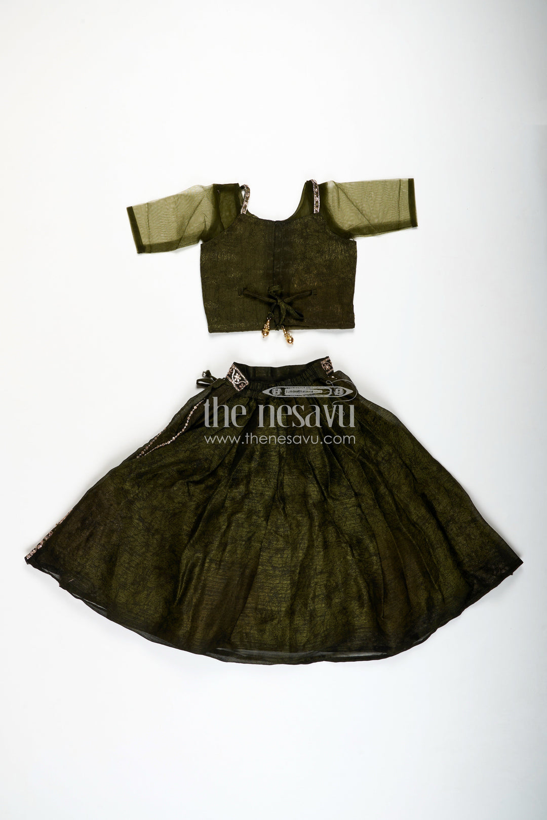The Nesavu Girls Lehenga Choli Girls Lehenga Choli for Weddings Organza Embroidered Set Nesavu Nesavu Girls Bottle Green Organza Lehenga Dupatta Choli Wedding Functions