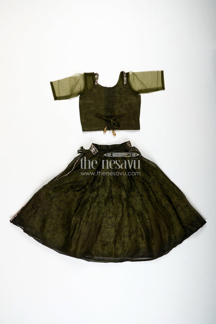 The Nesavu Girls Lehenga Choli Girls Lehenga Choli for Weddings Organza Embroidered Set Nesavu Nesavu Girls Bottle Green Organza Lehenga Dupatta Choli Wedding Functions