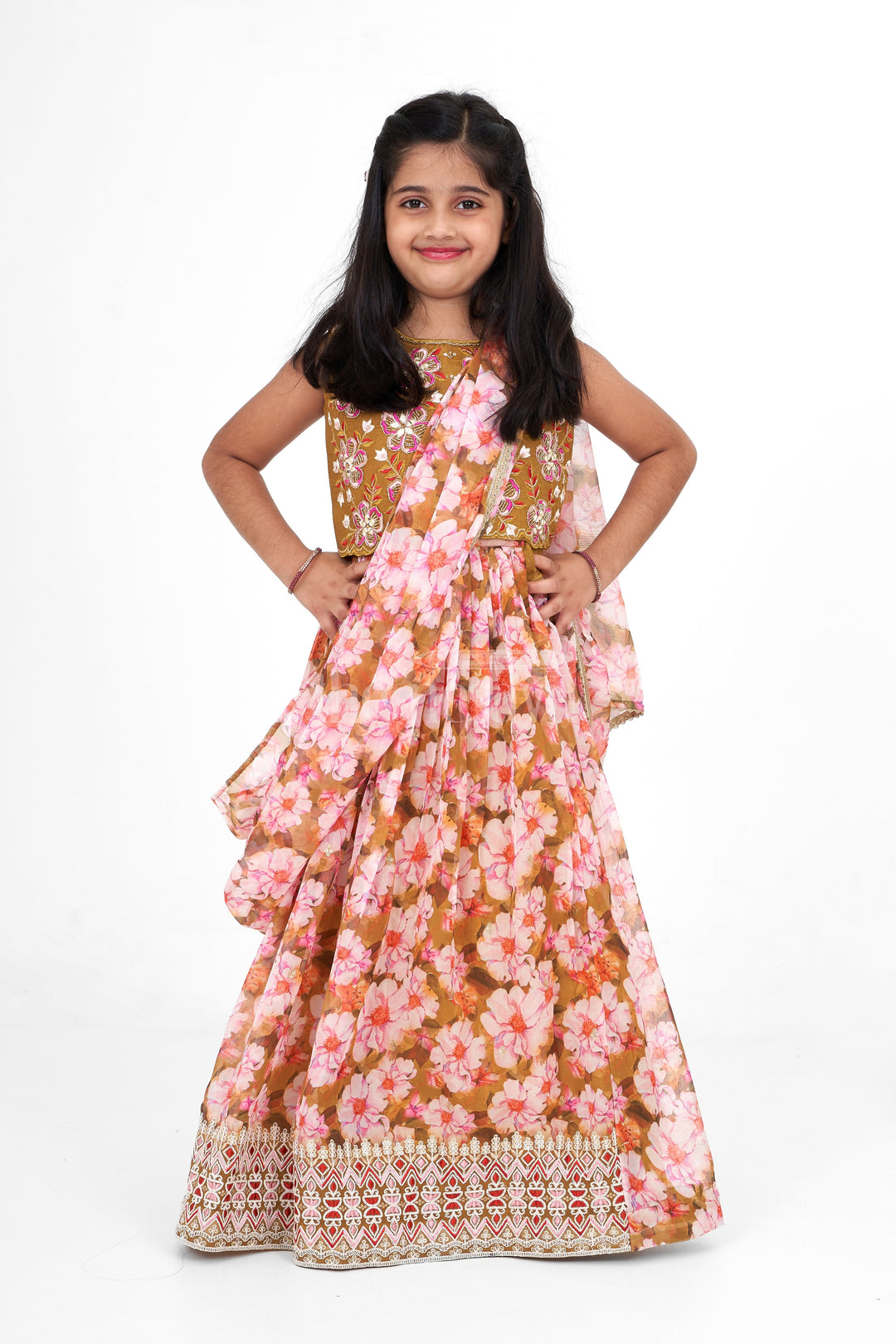 The Nesavu Girls Lehenga Choli Girls Lehenga Choli Organza Printed Multicolor Pongal Lehenga Nesavu Nesavu Girls Multicolor Organza Lehenga Choli Set Mirror Work Diwali Lehenga