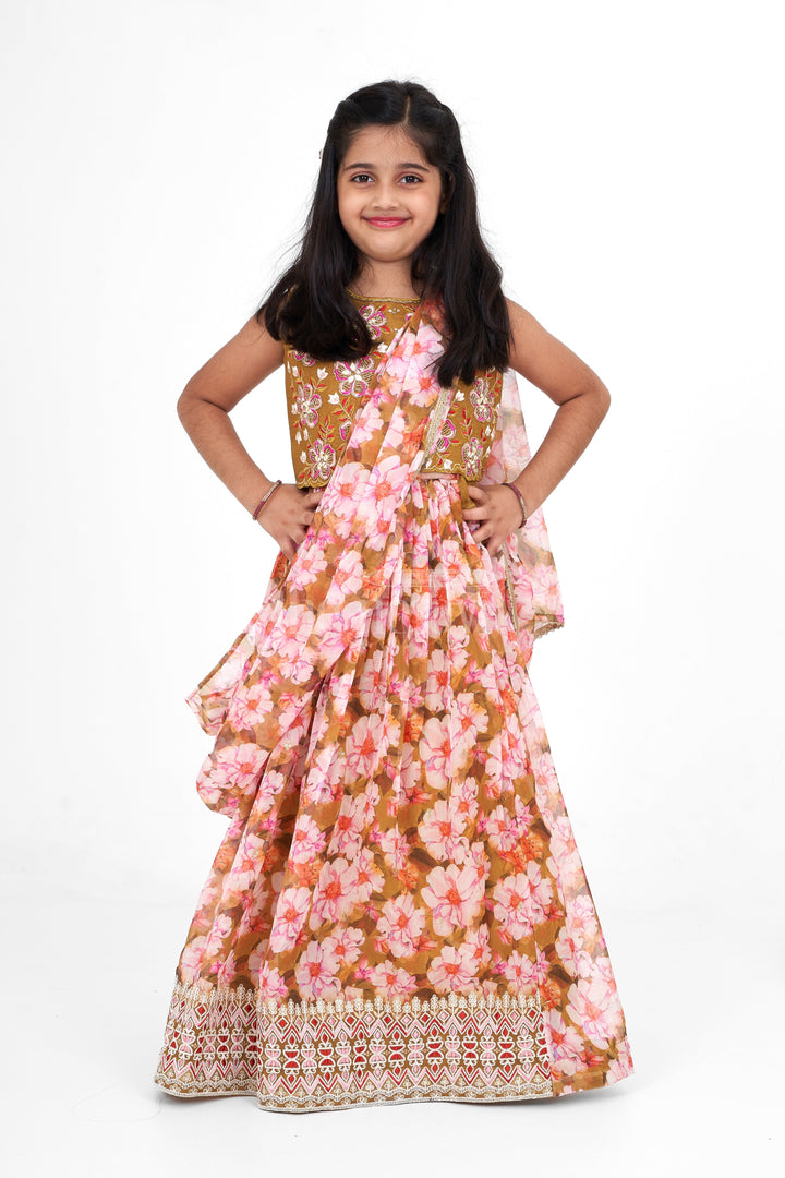 The Nesavu Girls Lehenga Choli Girls Lehenga Choli Organza Printed Multicolor Pongal Lehenga Nesavu Nesavu Girls Multicolor Organza Lehenga Choli Set Mirror Work Diwali Lehenga