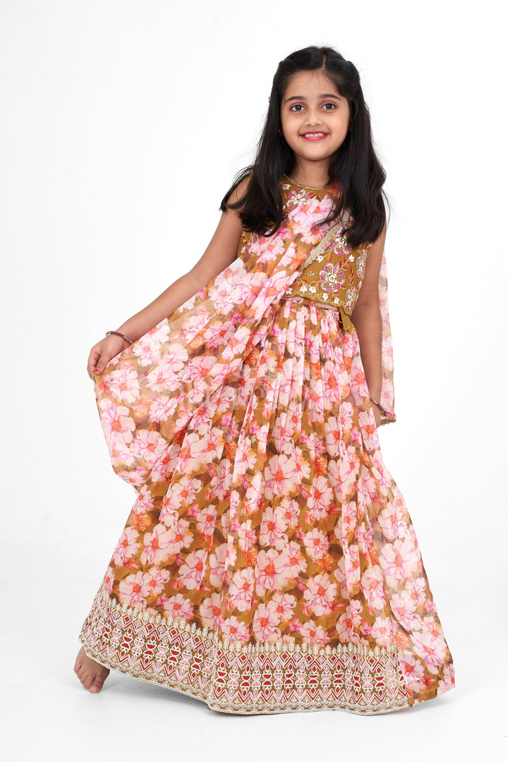 The Nesavu Girls Lehenga Choli Girls Lehenga Choli Organza Printed Multicolor Pongal Lehenga Nesavu Nesavu Girls Multicolor Organza Lehenga Choli Set Mirror Work Diwali Lehenga