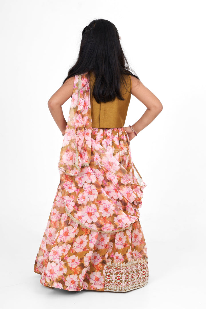 The Nesavu Girls Lehenga Choli Girls Lehenga Choli Organza Printed Multicolor Pongal Lehenga Nesavu Nesavu Girls Multicolor Organza Lehenga Choli Set Mirror Work Diwali Lehenga