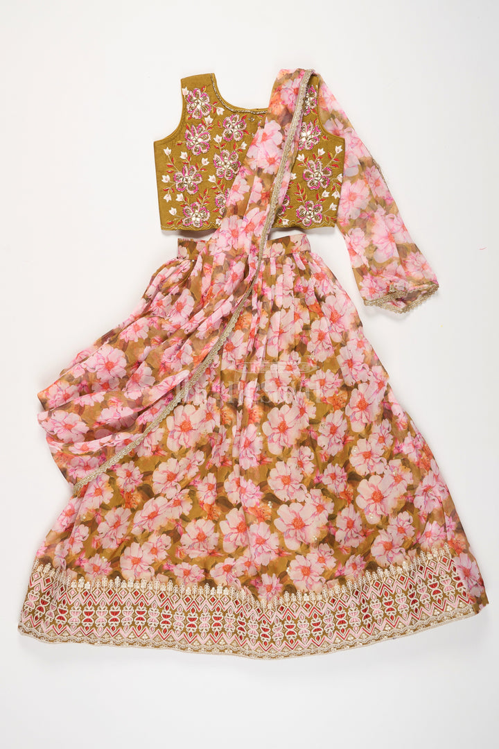 The Nesavu Girls Lehenga Choli Girls Lehenga Choli Organza Printed Multicolor Pongal Lehenga Nesavu Nesavu Girls Multicolor Organza Lehenga Choli Set Mirror Work Diwali Lehenga