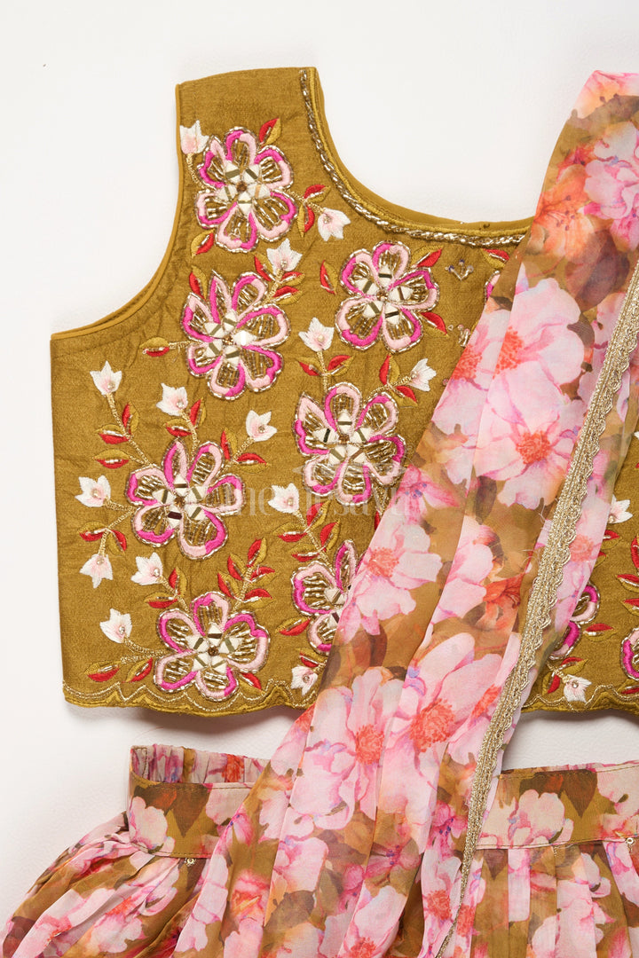 The Nesavu Girls Lehenga Choli Girls Lehenga Choli Organza Printed Multicolor Pongal Lehenga Nesavu Nesavu Girls Multicolor Organza Lehenga Choli Set Mirror Work Diwali Lehenga