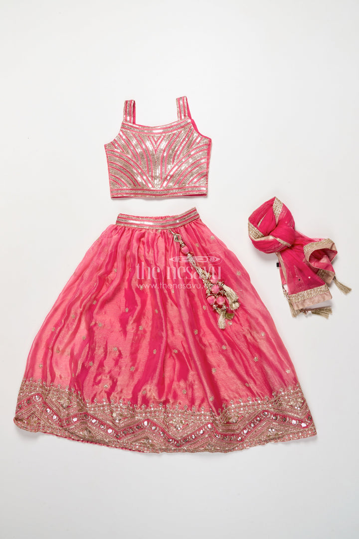 The Nesavu Girls Lehenga Choli Girls Lehenga Choli Set for Weddings and Festive Occasions Nesavu Nesavu designer lehenga choli girls embroidered georgette blouse flared festive skirt