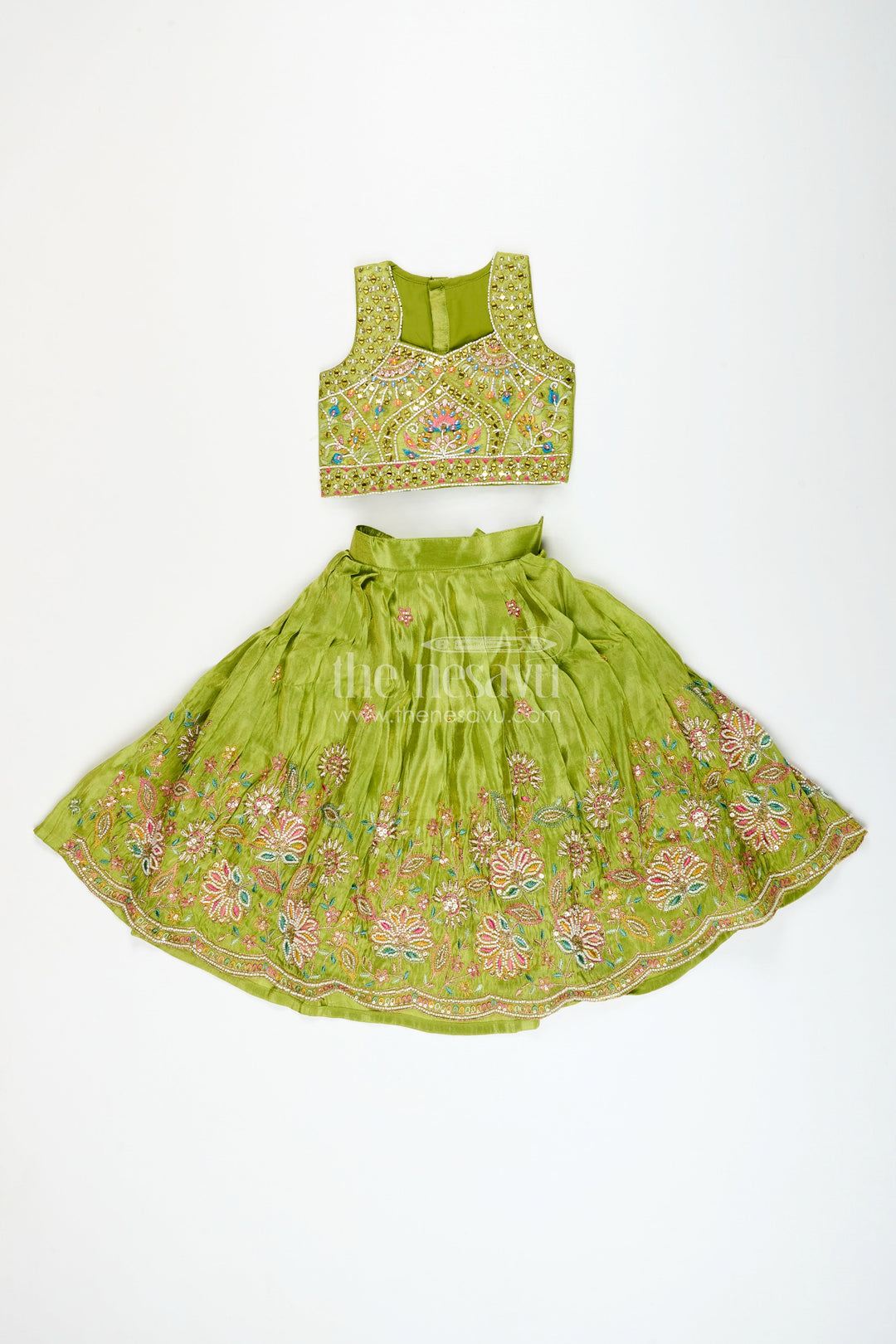 The Nesavu Girls Lehenga Choli Girls Lehenga Choli Set for Weddings and Traditional Family Celebrations Nesavu Nesavu girls lehenga choli set embroidered tissue silk  ideal weddings festive occasions