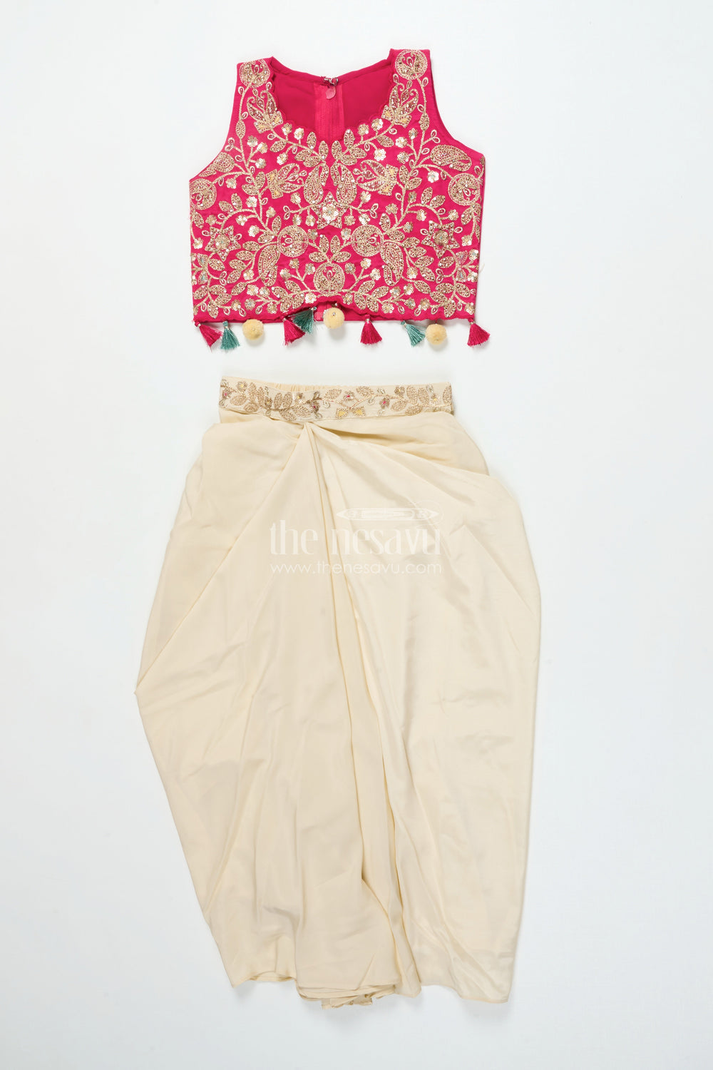 The Nesavu Girls Lehenga Choli Girls Lehenga Choli Set with Embroidered Shrug for Celebrations Nesavu 24 (5Y) / Pink GL842A-24 Nesavu girls lehenga set embroidered shrug muslin silk weddings Diwali