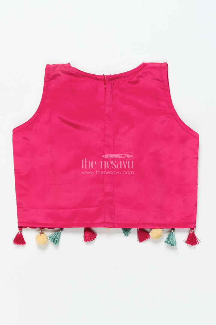 The Nesavu Girls Lehenga Choli Girls Lehenga Choli Set with Embroidered Shrug for Celebrations Nesavu Nesavu girls lehenga set embroidered shrug muslin silk weddings Diwali