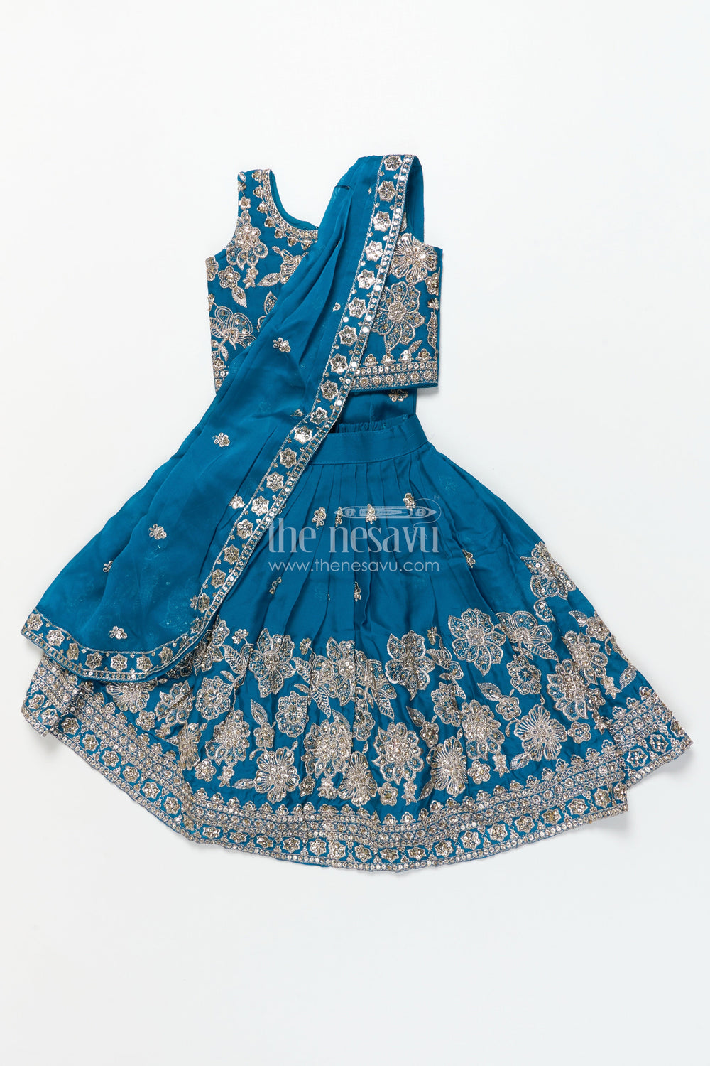 The Nesavu Girls Lehenga Choli Girls Lehenga Choli Set with Flared Skirt and Matching Dupatta Nesavu 16 (1Y) / Blue GL673A-16 Nesavu georgette lehenga choli girls dupatta