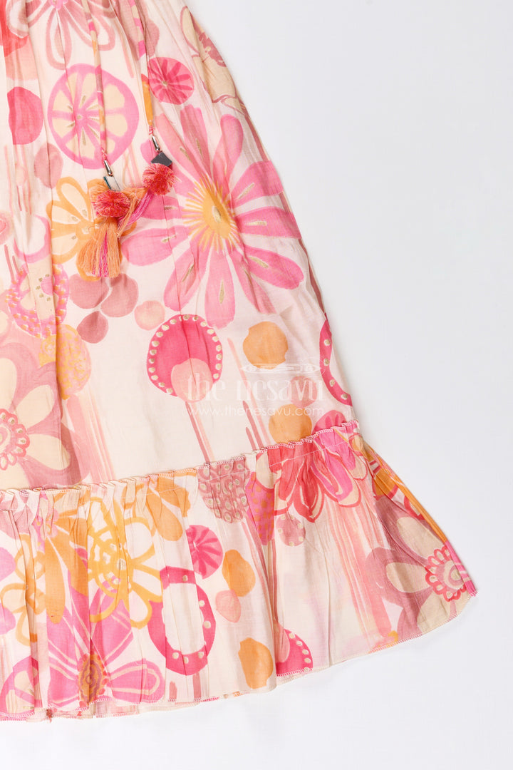 The Nesavu Girls Lehenga Choli Girls lehenga choli set with floral print for birthdays and festive events Nesavu Nesavu girls floral lehenga choli set pink georgette  perfect birthdays festive celebrations