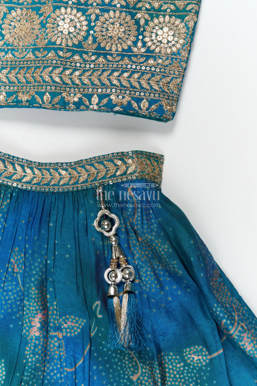 The Nesavu Girls Ethnic Lehenga Girls Lehenga Choli Set with Mirror Embroidery for Weddings and Parties Nesavu Nesavu girls festive lehenga set with mirror embroidered blouse and modal silk flared skirt