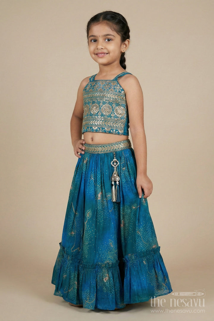 The Nesavu Girls Ethnic Lehenga Girls Lehenga Choli Set with Mirror Embroidery for Weddings and Parties Nesavu Nesavu girls festive lehenga set with mirror embroidered blouse and modal silk flared skirt
