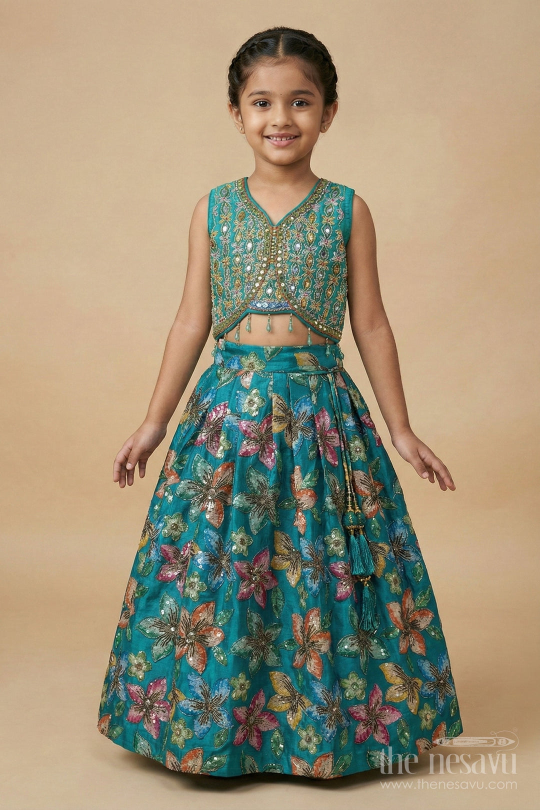 The Nesavu Girls Lehenga Choli Girls Lehenga Choli with Embroidered Yoke for Weddings and Festive Functions Nesavu Nesavu girls lehenga choli set embroidered yoke weddings festive occasions