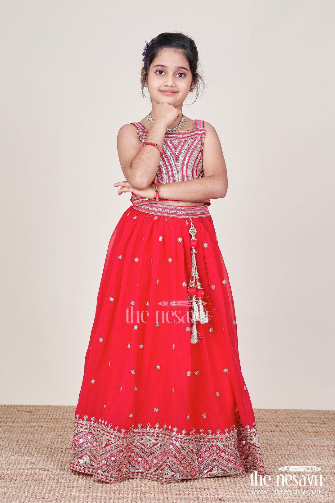 The Nesavu Girls Lehenga Choli Girls Lehenga Choli with Embroidery for Weddings and Sangeet Nights Nesavu Nesavu designer lehenga choli girls organza embroidery ideal weddings celebrations