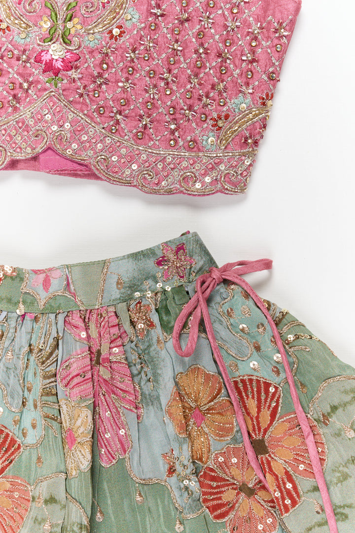 The Nesavu Girls Lehenga Choli Girls Lehenga Choli with Sequin Embroidery for Festive Celebrations Nesavu Nesavu girls lehenga choli set with sequin embroidered skirt and heavy yoke for weddings and functions