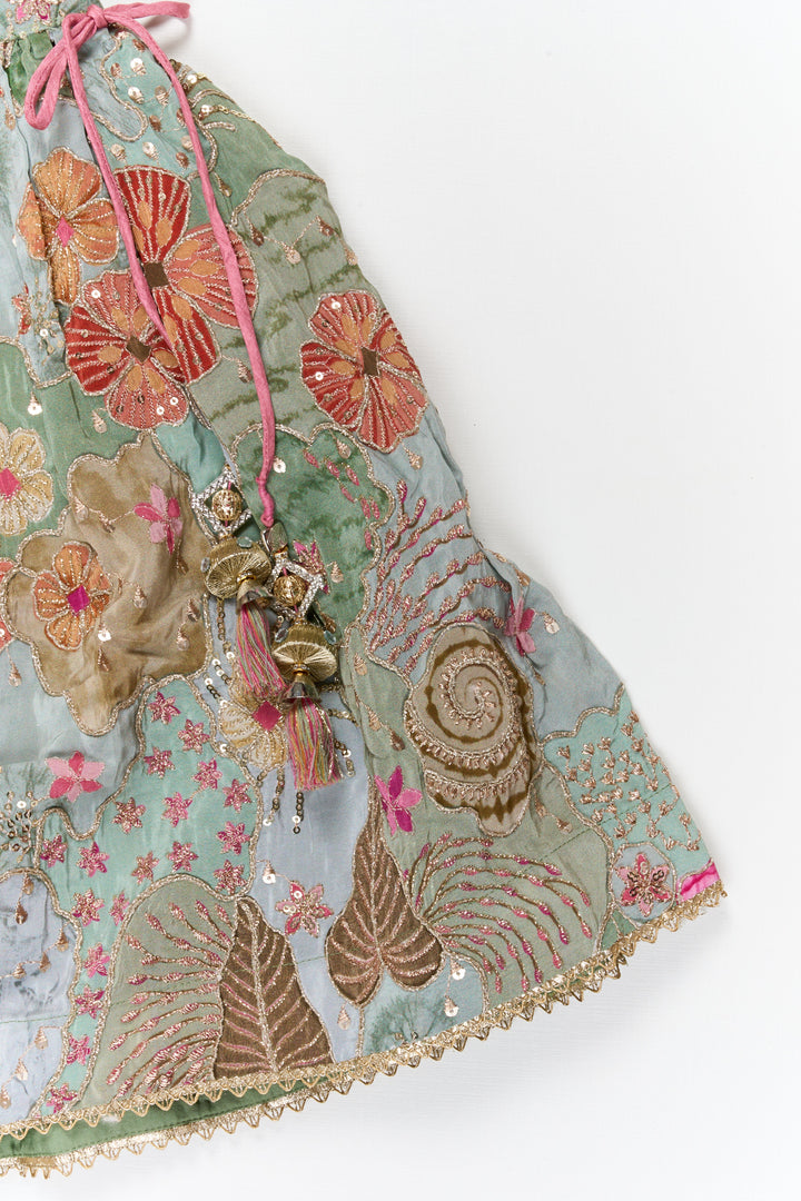 The Nesavu Girls Lehenga Choli Girls Lehenga Choli with Sequin Embroidery for Festive Celebrations Nesavu Nesavu girls lehenga choli set with sequin embroidered skirt and heavy yoke for weddings and functions