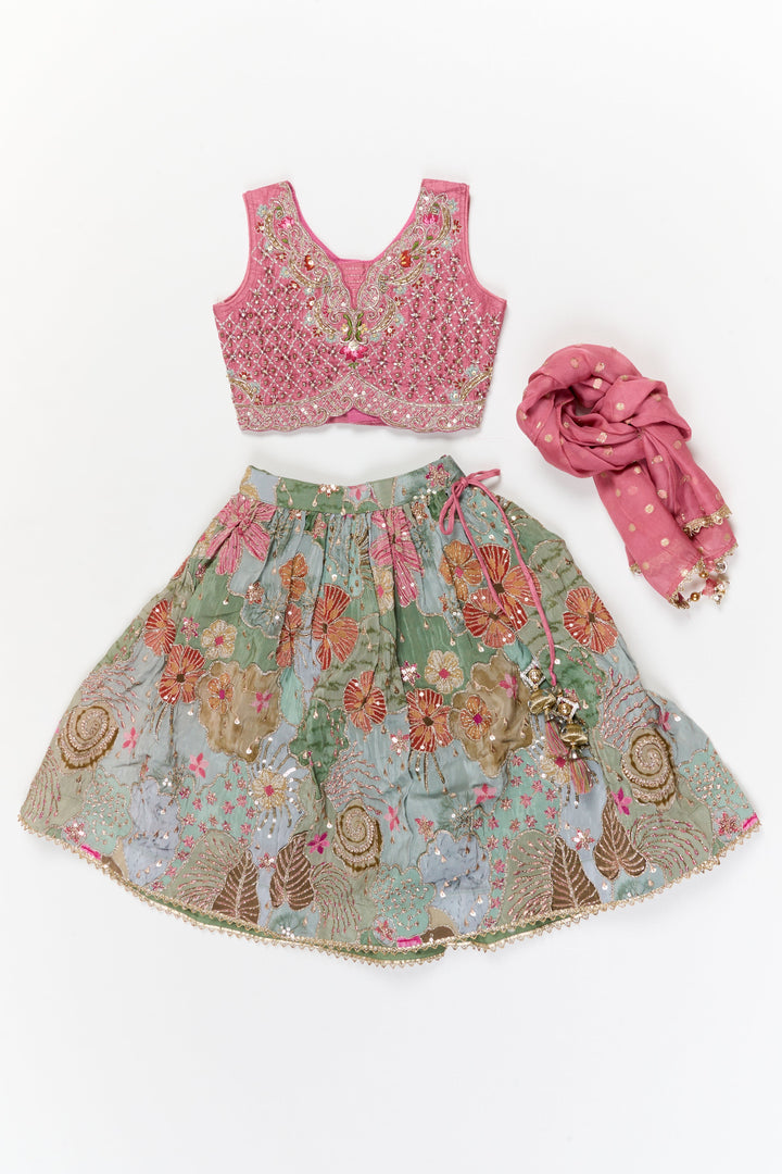 The Nesavu Girls Lehenga Choli Girls Lehenga Choli with Sequin Embroidery for Festive Celebrations Nesavu Nesavu girls lehenga choli set with sequin embroidered skirt and heavy yoke for weddings and functions