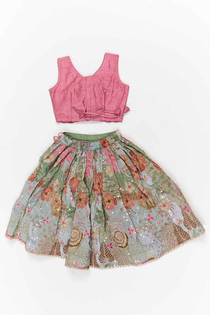 The Nesavu Girls Lehenga Choli Girls Lehenga Choli with Sequin Embroidery for Festive Celebrations Nesavu Nesavu girls lehenga choli set with sequin embroidered skirt and heavy yoke for weddings and functions