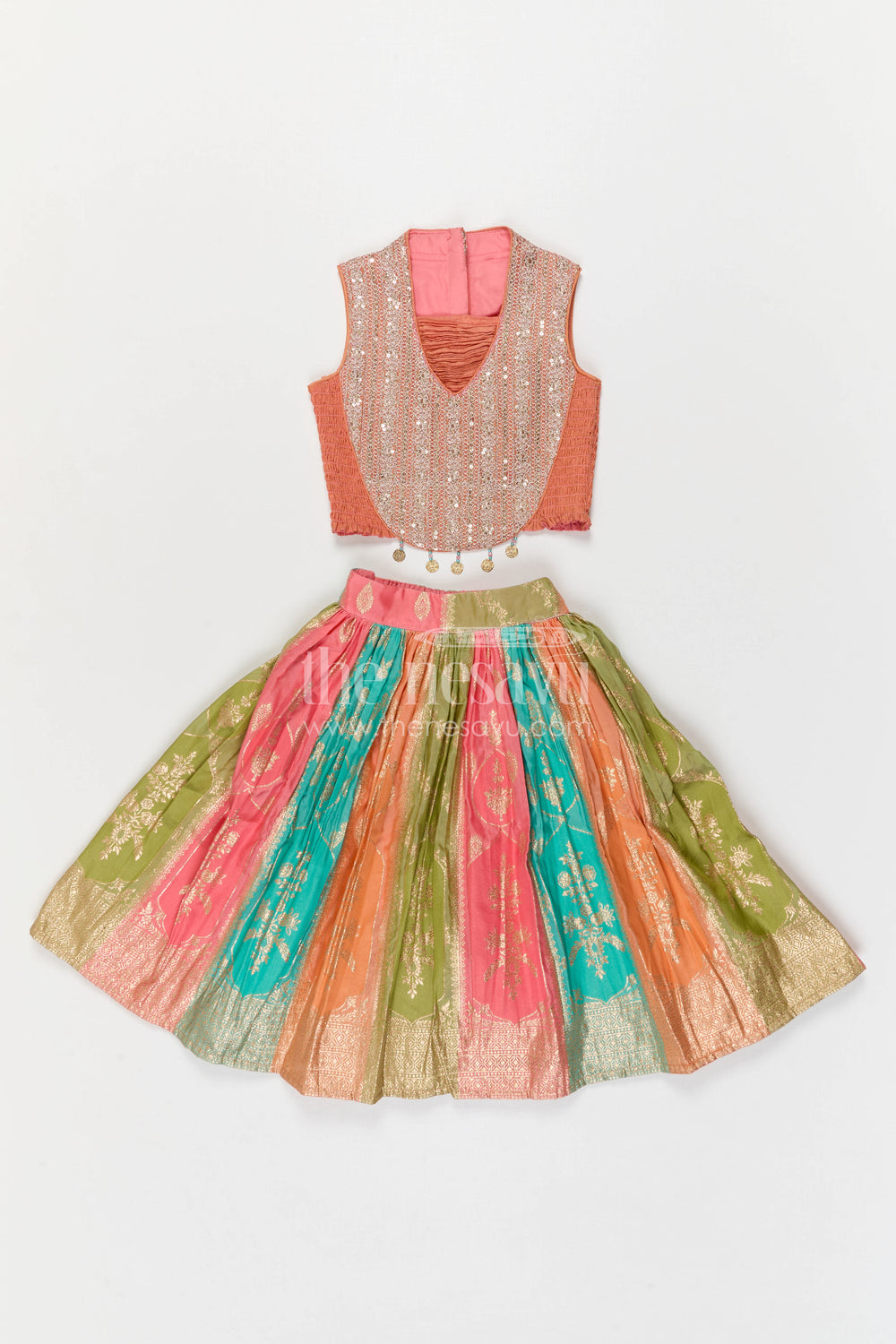 The Nesavu Girls Fancy Lehenga Girls Lehenga for Festive Celebrations and Wedding Functions Nesavu Nesavu Girls Lehenga For Festive Celebrations And Wedding Functions With Designer Yoke And Flared Design