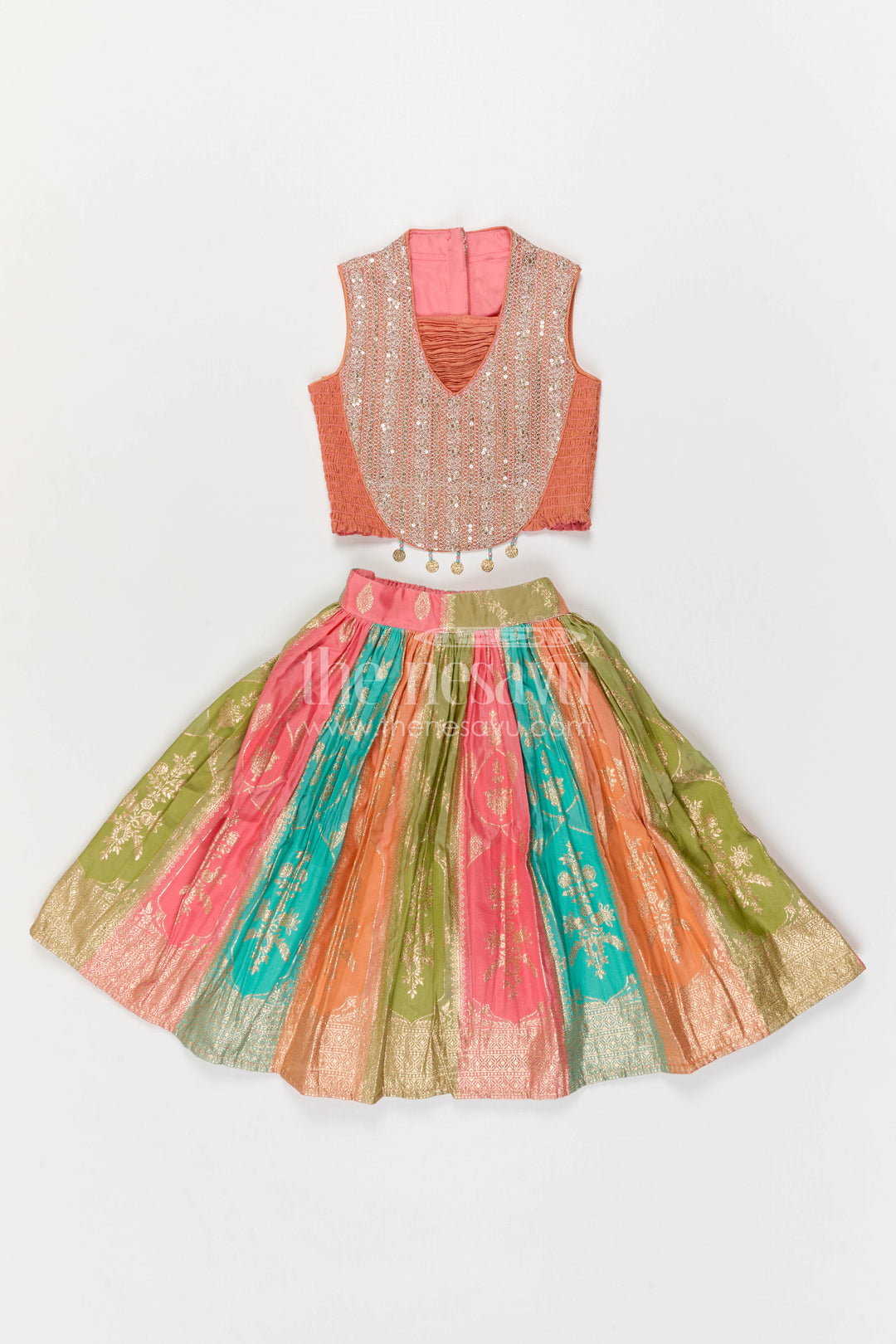 The Nesavu Girls Fancy Lehenga Girls Lehenga for Festive Celebrations and Wedding Functions Nesavu Nesavu Girls Lehenga For Festive Celebrations And Wedding Functions With Designer Yoke And Flared Design