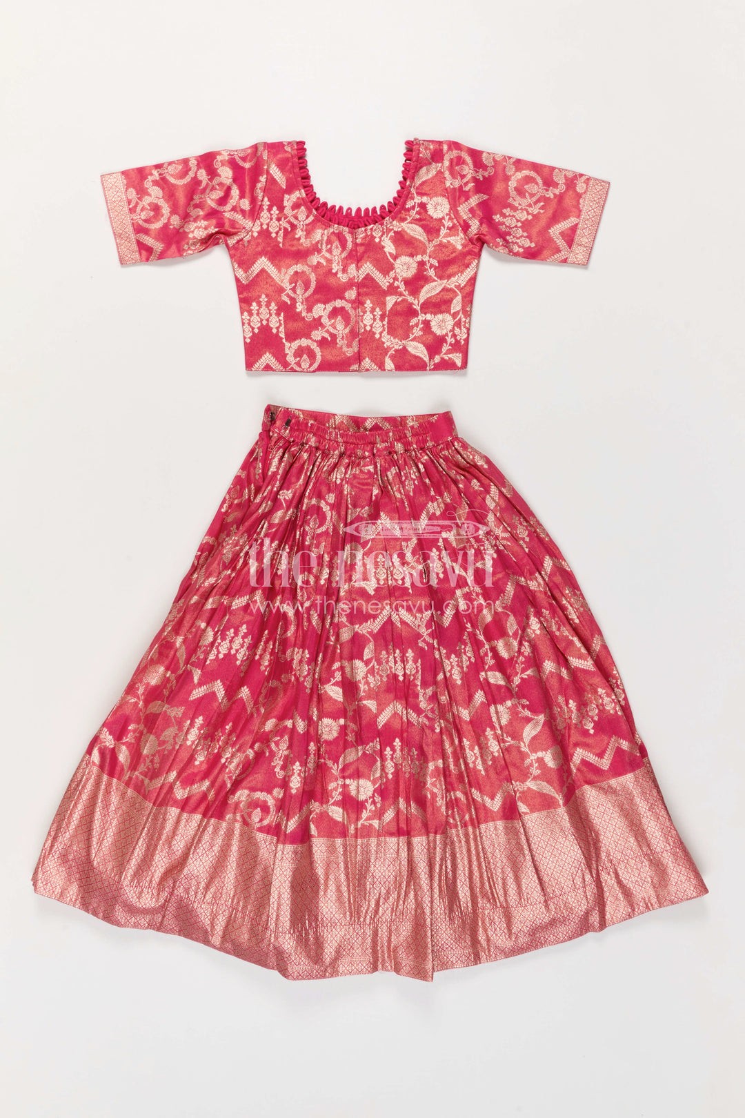 The Nesavu Girls Ethnic Lehenga Girls Lehenga for Weddings and Grand Festive Celebrations Nesavu Nesavu Girls Kora Silk Lehenga For Weddings With Big Zari Border And Traditional Festive Design