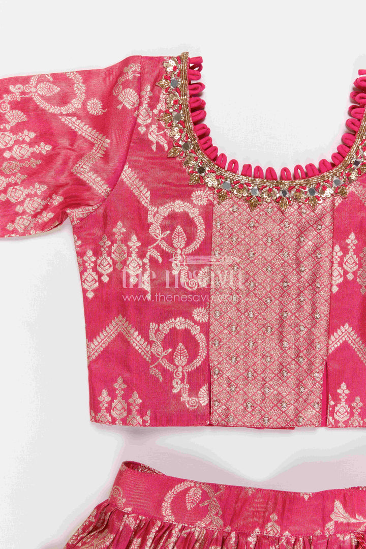 The Nesavu Girls Ethnic Lehenga Girls Lehenga for Weddings and Grand Festive Celebrations Nesavu Nesavu Girls Kora Silk Lehenga For Weddings With Big Zari Border And Traditional Festive Design