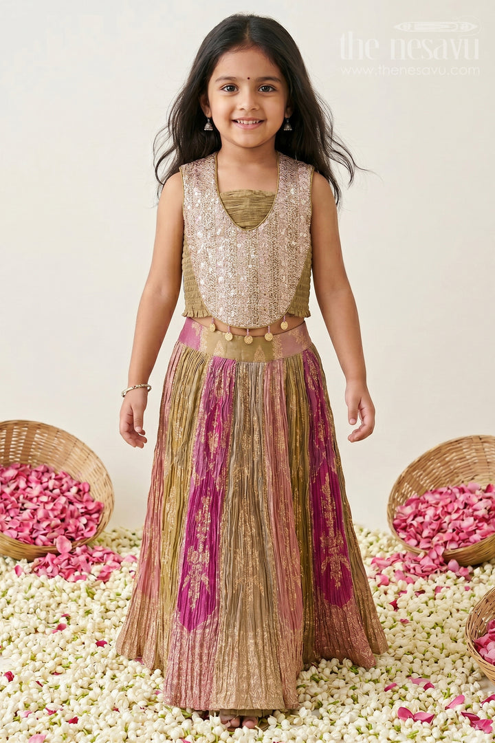 The Nesavu Girls Fancy Lehenga Girls Lehenga for Weddings and Grand Festive Occasions Nesavu 16 (1Y) / Green / Viscose GL924A-16 Nesavu Girls Lehenga For Weddings And Grand Festive Occasions With Designer Yoke And Flared Silhouette