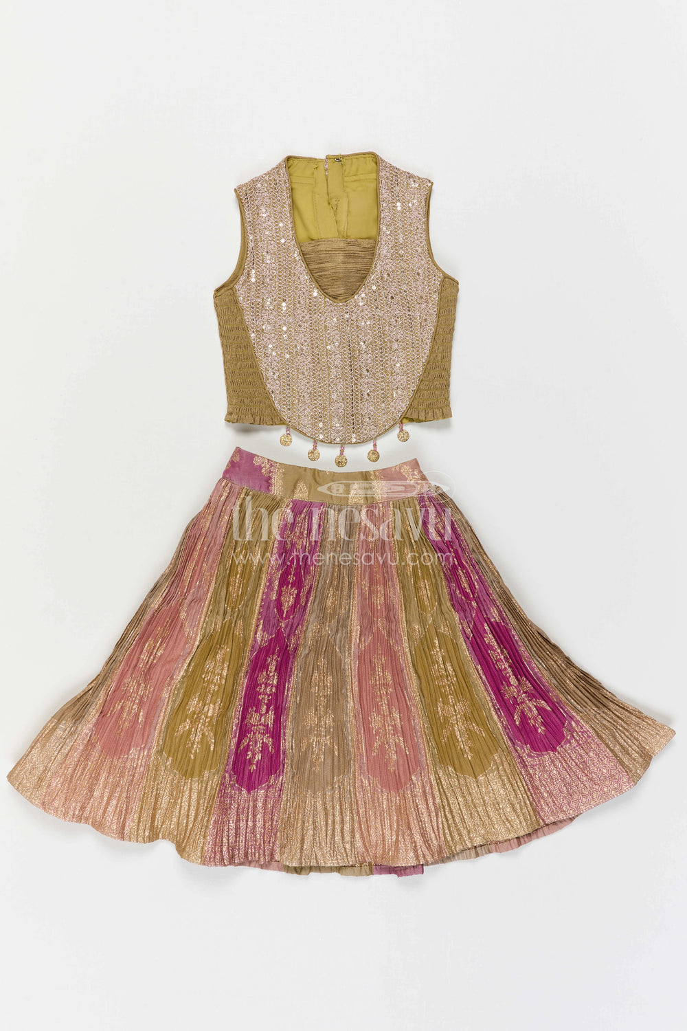 The Nesavu Girls Fancy Lehenga Girls Lehenga for Weddings and Grand Festive Occasions Nesavu Nesavu Girls Lehenga For Weddings And Grand Festive Occasions With Designer Yoke And Flared Silhouette