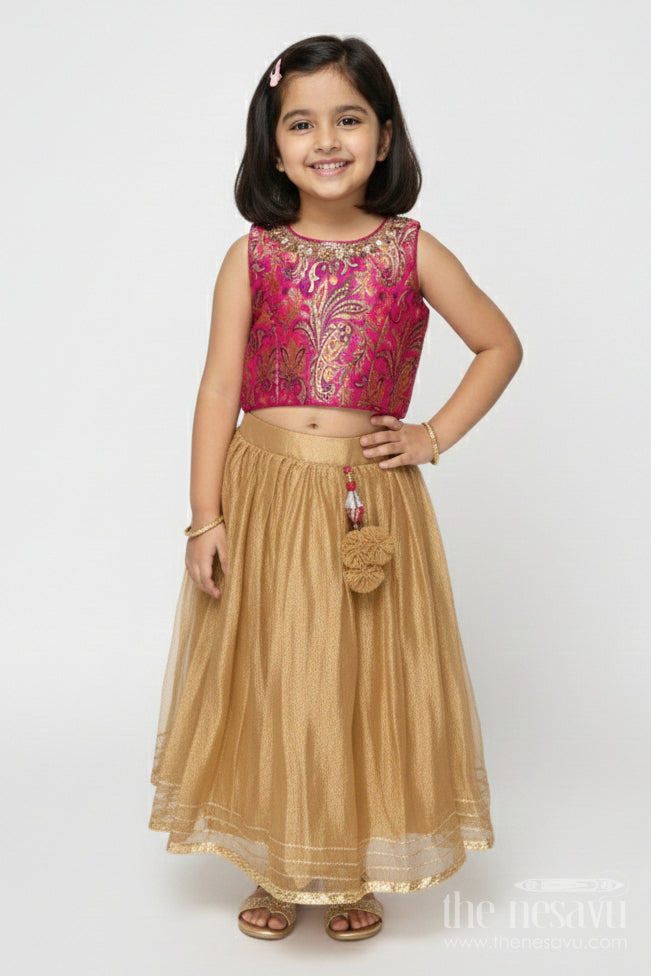 The Nesavu Girls Lehenga Choli Girls Lehenga for Weddings and Traditional Celebrations Nesavu 16 (1Y) / Purple GL803B-16 Nesavu girls lehenga choli in chinon silk for weddings and festive occasions with designer yoke