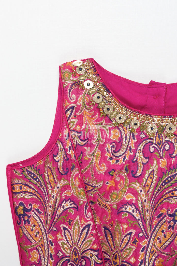 The Nesavu Girls Lehenga Choli Girls Lehenga for Weddings and Traditional Celebrations Nesavu Nesavu girls lehenga choli in chinon silk for weddings and festive occasions with designer yoke