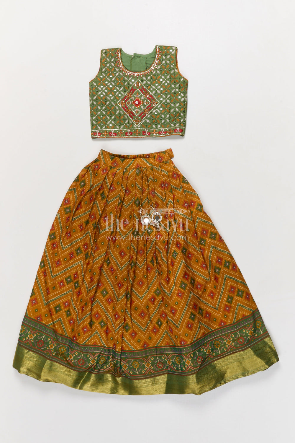 The Nesavu Girls Ethnic Lehenga Girls Lehenga Set for Festivals and Traditional Celebrations Nesavu 24 (5Y) / Yellow / Cotton Silk GL653B-24 Nesavu girls lehenga set for festivals in yellow semi silk cotton with digital print