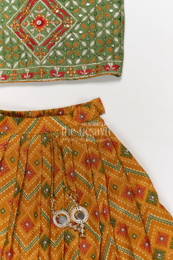 The Nesavu Girls Ethnic Lehenga Girls Lehenga Set for Festivals and Traditional Celebrations Nesavu Nesavu girls lehenga set for festivals in yellow semi silk cotton with digital print