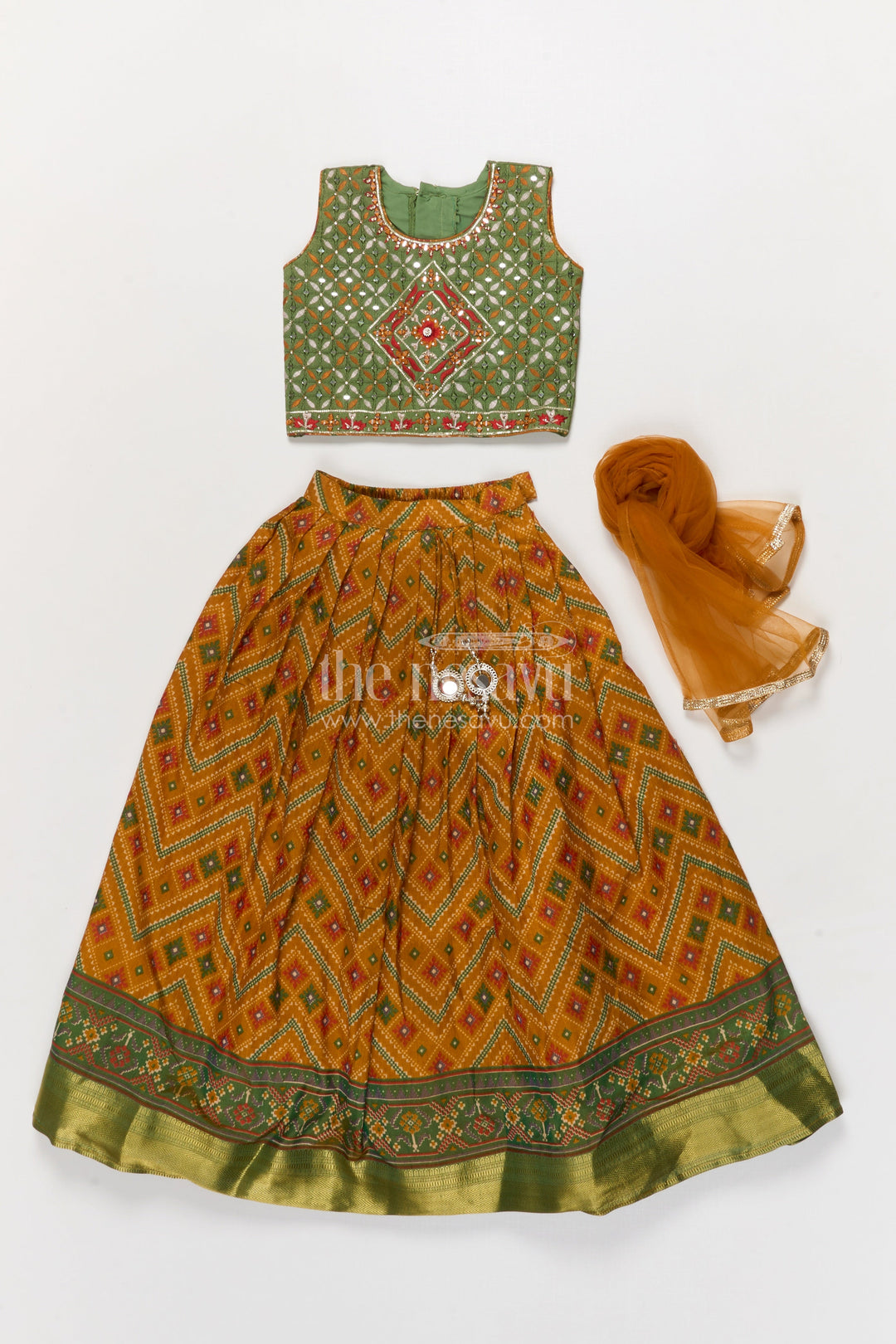 The Nesavu Girls Ethnic Lehenga Girls Lehenga Set for Festivals and Traditional Celebrations Nesavu Nesavu girls lehenga set for festivals in yellow semi silk cotton with digital print