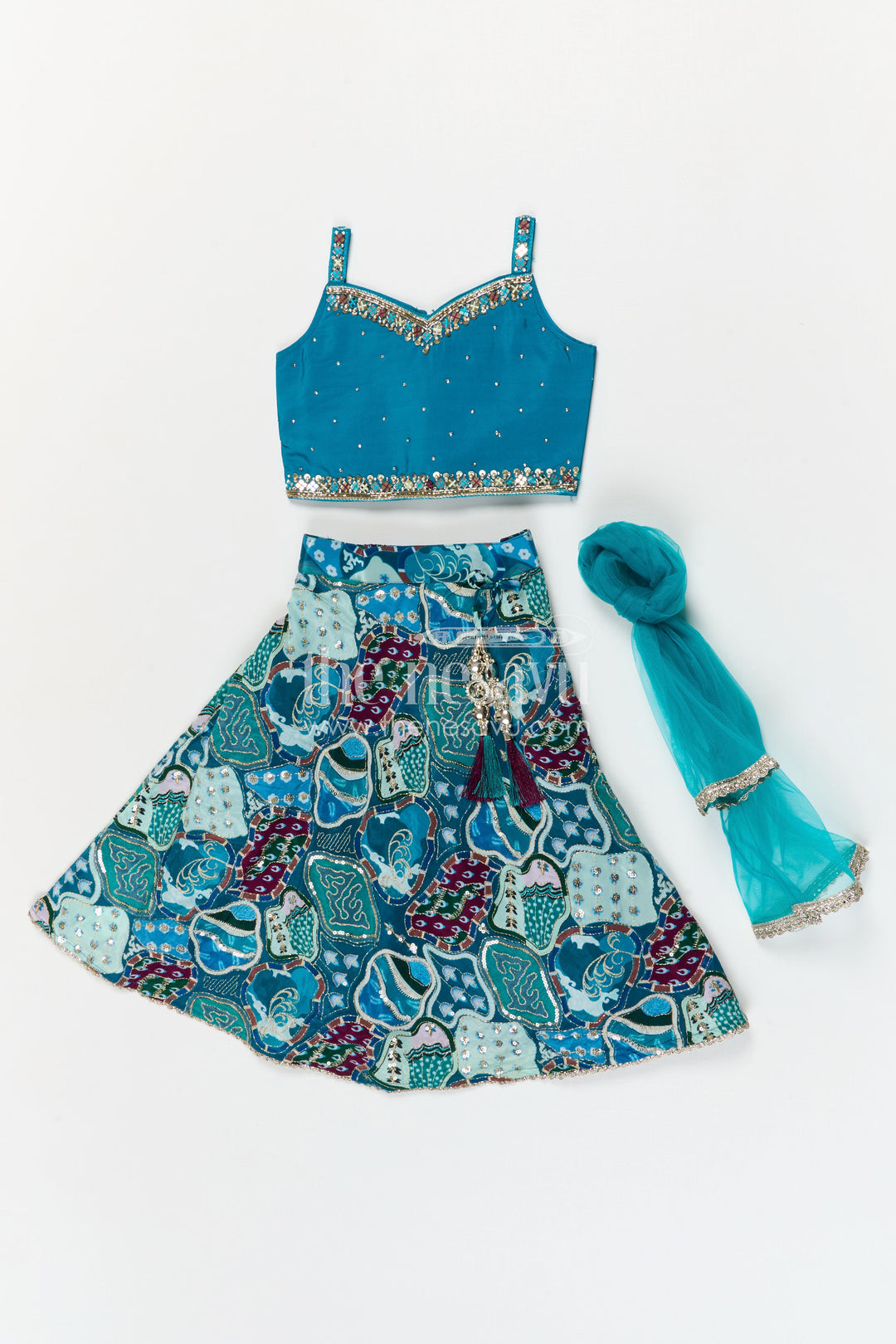 The Nesavu Girls Fancy Lehenga Girls Lehenga Set for Festive Celebrations and Wedding Functions Nesavu Nesavu Girls Silk Crepe Lehenga Set With Designer Embroidery For Festive And Wedding Celebrations