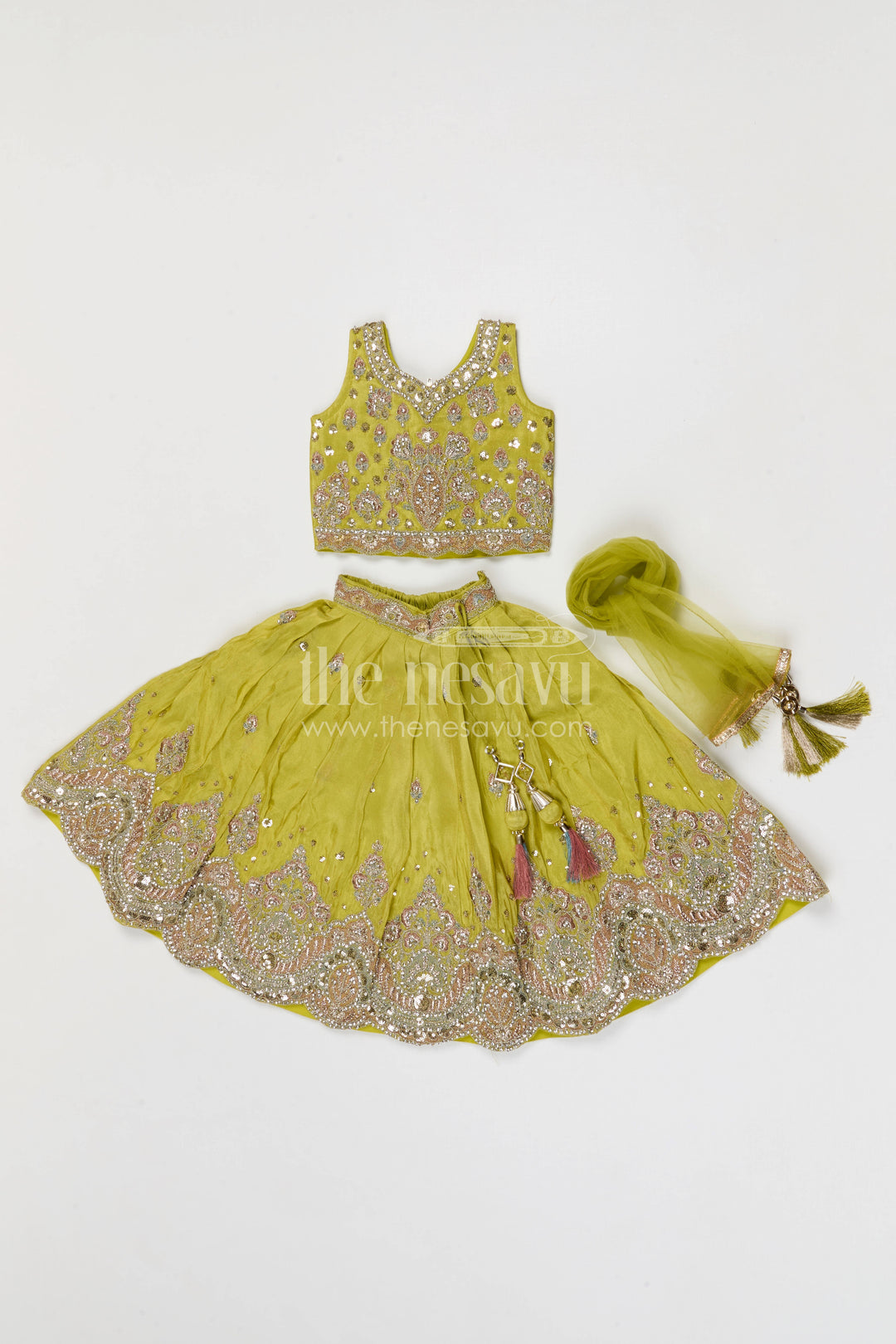 The Nesavu Girls Ethnic Lehenga Girls Lehenga Set for Weddings and Festive Celebrations for Events Nesavu Nesavu girls festive lehenga set for weddings and celebrations viscose silk outfit with designer embroidery