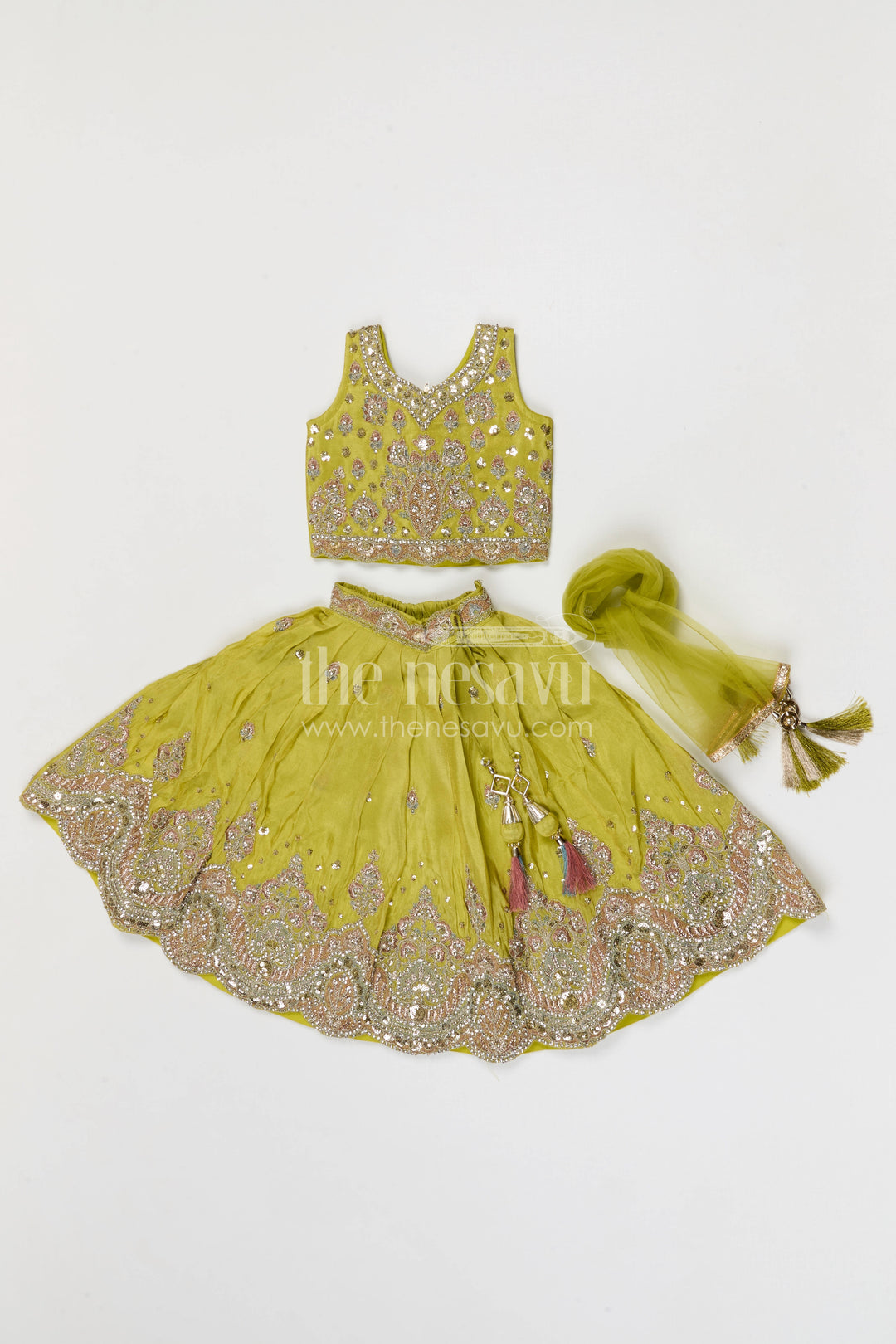 The Nesavu Girls Ethnic Lehenga Girls Lehenga Set for Weddings and Festive Celebrations for Events Nesavu Nesavu girls festive lehenga set for weddings and celebrations viscose silk outfit with designer embroidery