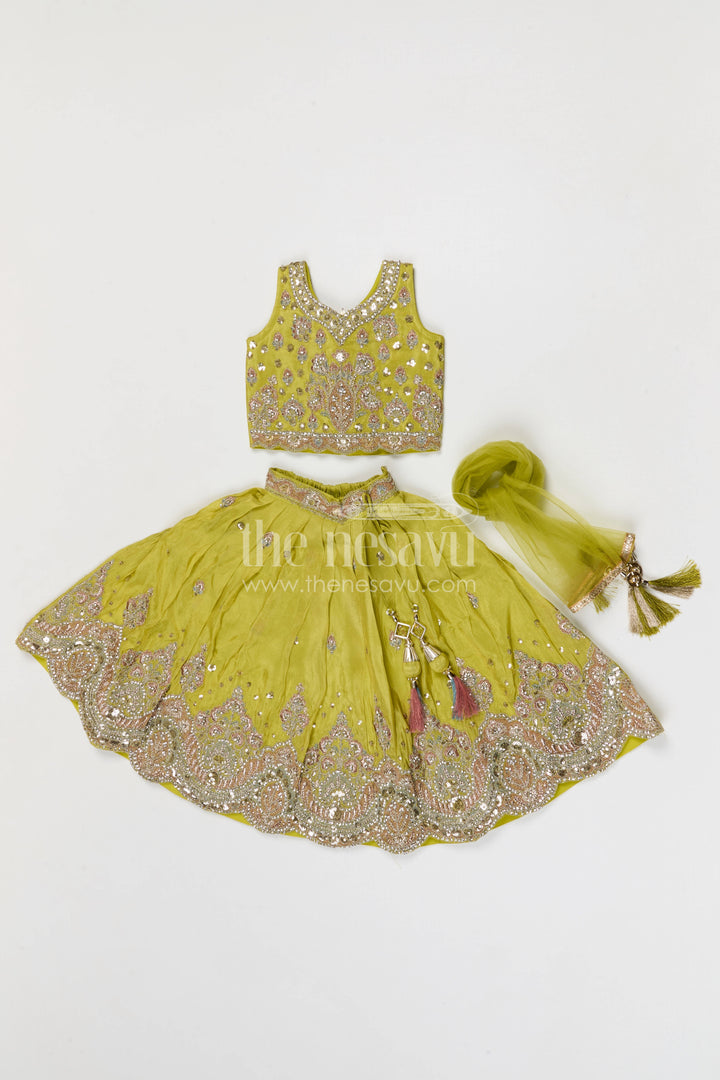 The Nesavu Girls Ethnic Lehenga Girls Lehenga Set for Weddings and Festive Celebrations for Events Nesavu Nesavu girls festive lehenga set for weddings and celebrations viscose silk outfit with designer embroidery