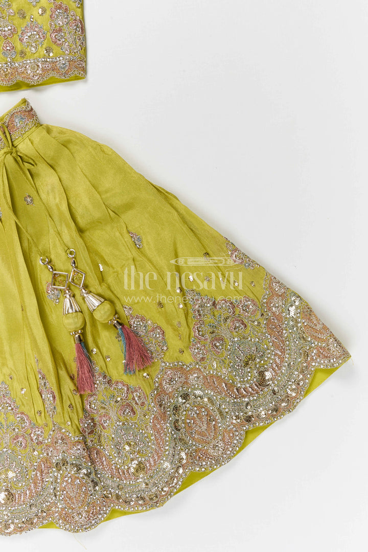 The Nesavu Girls Ethnic Lehenga Girls Lehenga Set for Weddings and Festive Celebrations for Events Nesavu Nesavu girls festive lehenga set for weddings and celebrations viscose silk outfit with designer embroidery