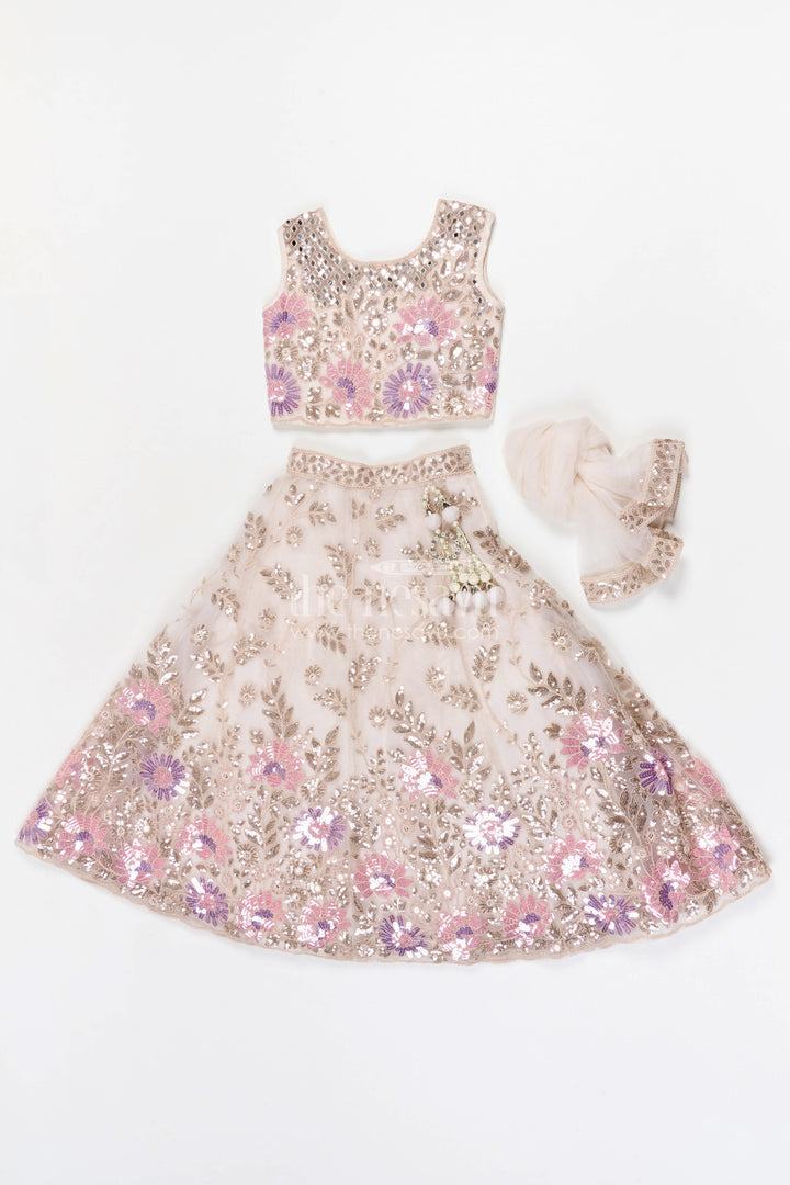 The Nesavu Girls Fancy Lehenga Girls Lehenga Set for Weddings and Grand Festive Celebrations Nesavu Nesavu girls soft net lehenga set with designer embroidered yoke for weddings