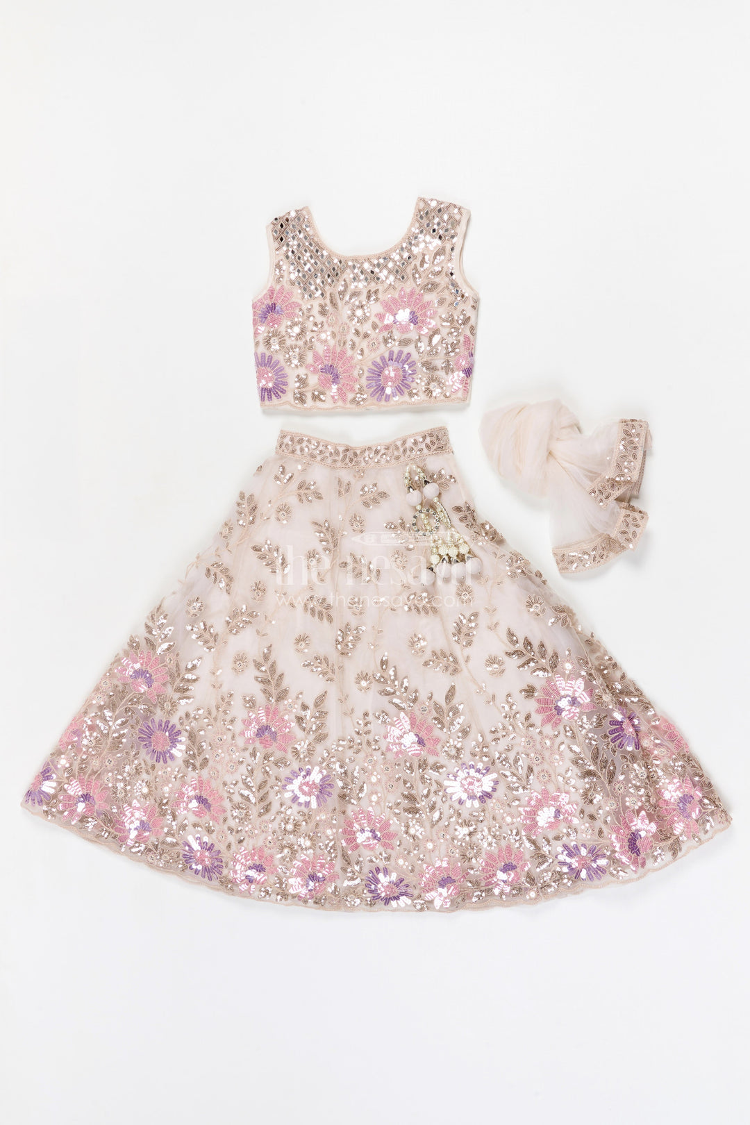 The Nesavu Girls Fancy Lehenga Girls Lehenga Set for Weddings and Grand Festive Celebrations Nesavu Nesavu girls soft net lehenga set with designer embroidered yoke for weddings