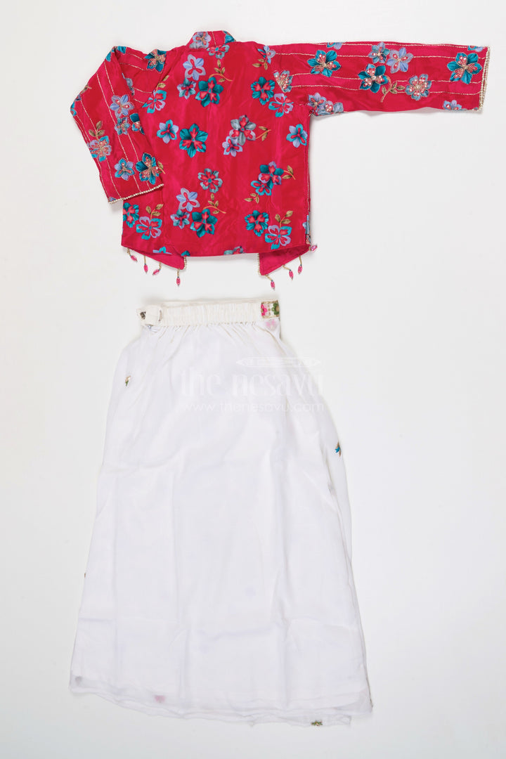 The Nesavu Girls Fancy Lehenga Girls Lehenga Set with Jacket for Wedding Functions Nesavu Nesavu Girls Georgette Lehenga Set With Embroidered Jacket For Weddings Receptions And Festive Occasions