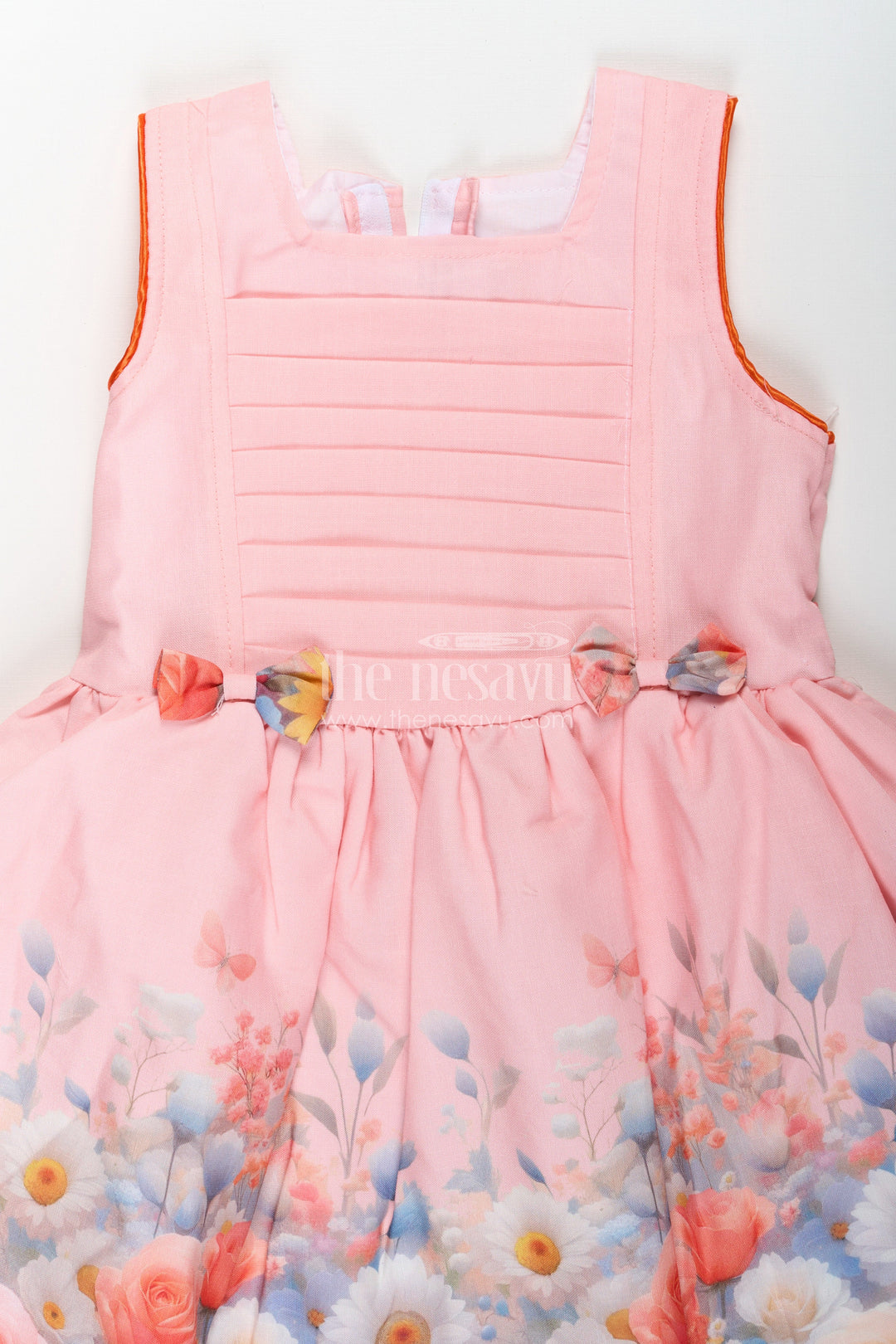 The Nesavu Girls Cotton Frock Girls Light Pink Frock in Cotton Blend with Pleated Bodice and Floral Digital Print Nesavu Nesavu Girls Light Pink Frock Cotton Blend Pleated Bodice Floral Digital Print